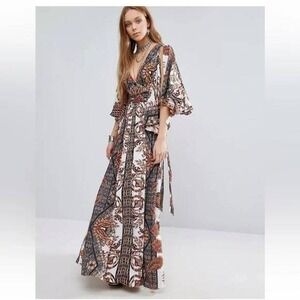 Free People Fern Printed Floral Boho Maxi Dress‎ Women's Size 2